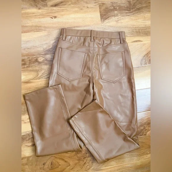 Abercrombie & Fitch 90’s Straight Ultra High Rise Tan Vegan Leather Pants 28 6S - Picture 6 of 10